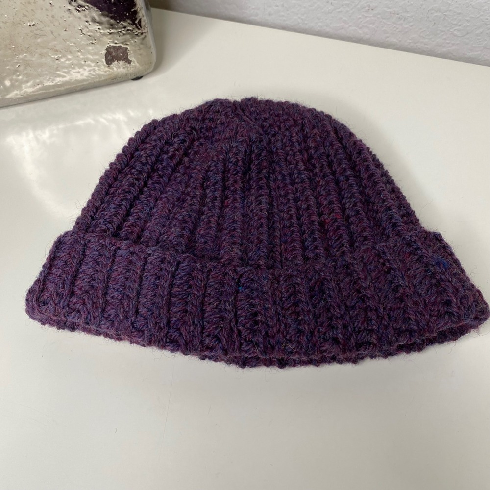 Handmade Chunky Knit Beanie‎ Hat Deep Purple Ribbed Cuffed Winter Warm Unisex - Picture 2 of 9